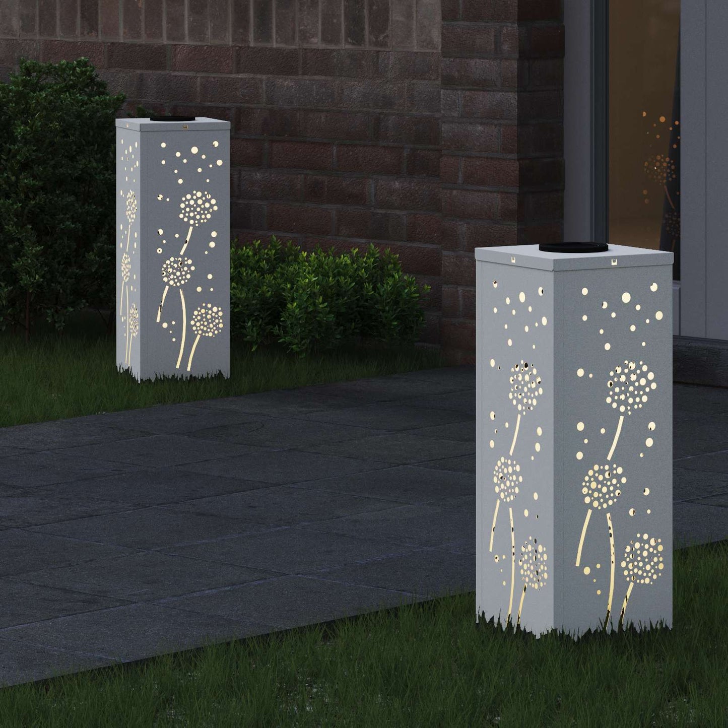 VidaXL Solar-LED-Wegeleuchte 2 Stück weiß kaltgewalzter Stahl