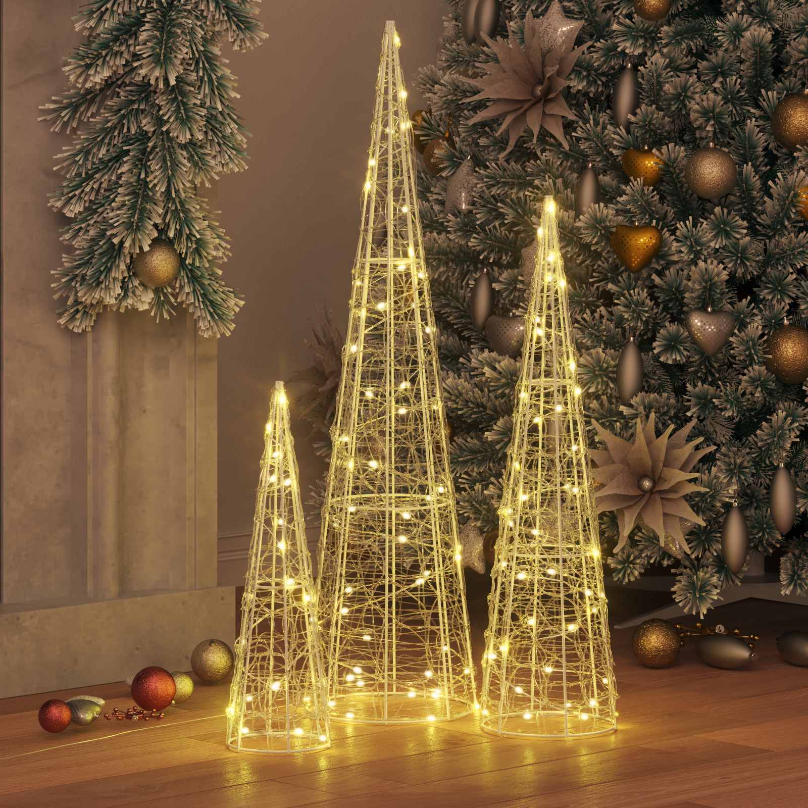 VidaXL Weihnachtsbaum mit 90 LED 3 Stück warmweiß 20 x 20 x 80 cm Acryl