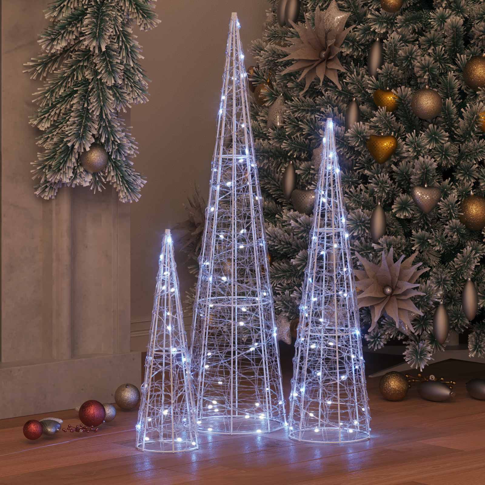 VidaXL Weihnachtsbaum mit 90 LED 3 Stück kaltweiß 20 x 20 x 80 cm Acryl