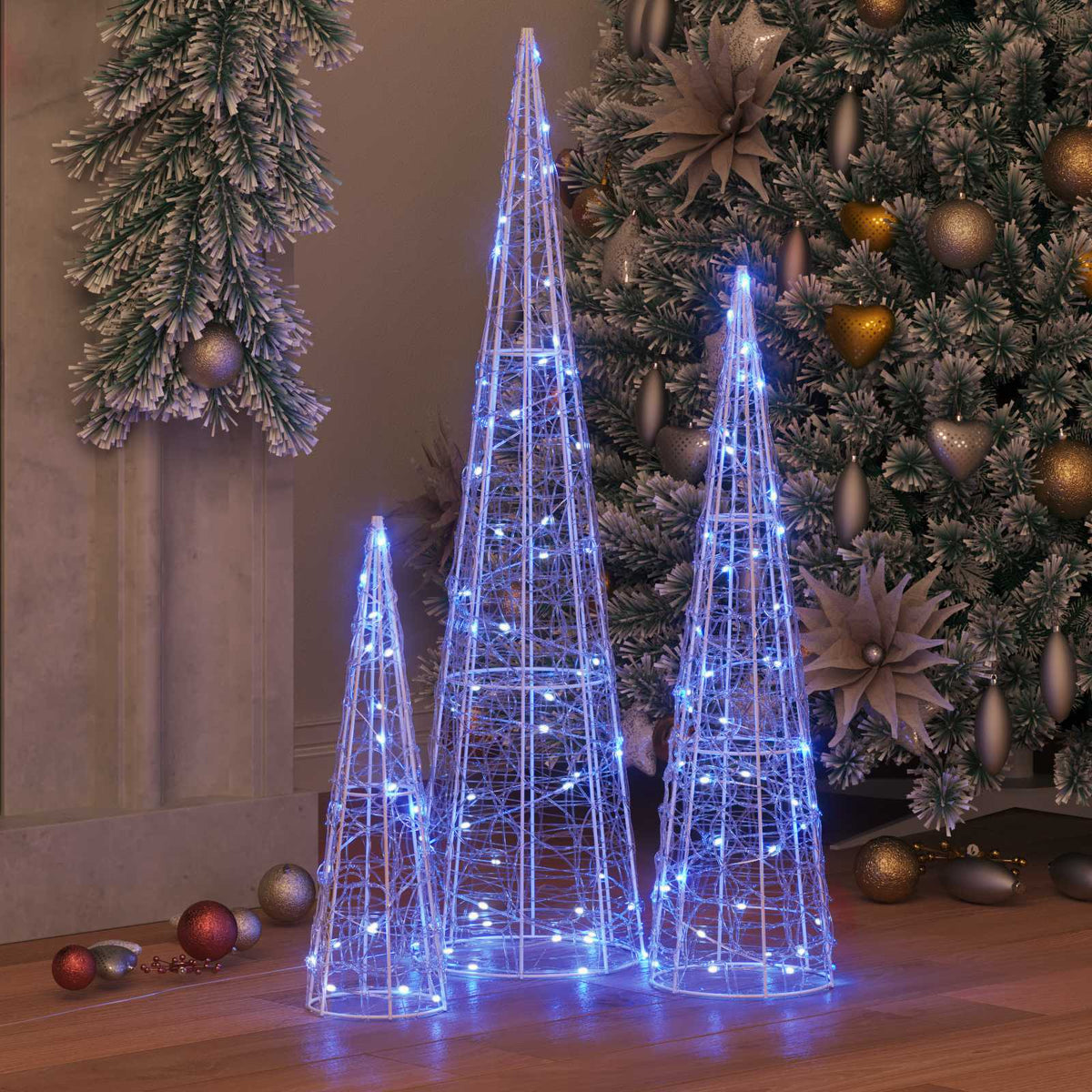 Vidaxx Weihnachtsbaum mit 90 LED 3 Stück blau 20 x 20 x 80 cm Acryl