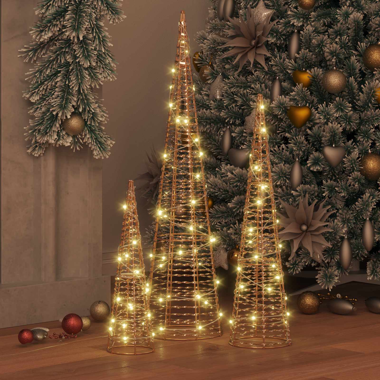 VidaXL Weihnachtsbaum mit 90 LED 3 Stück warmweiß 20 x 20 x 80 cm Kappe