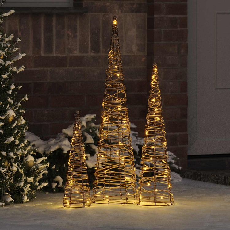 VidaXL Weihnachtsbaum mit 90 LED 3 Stück warmweiß 20 x 20 x 80 cm Rattan