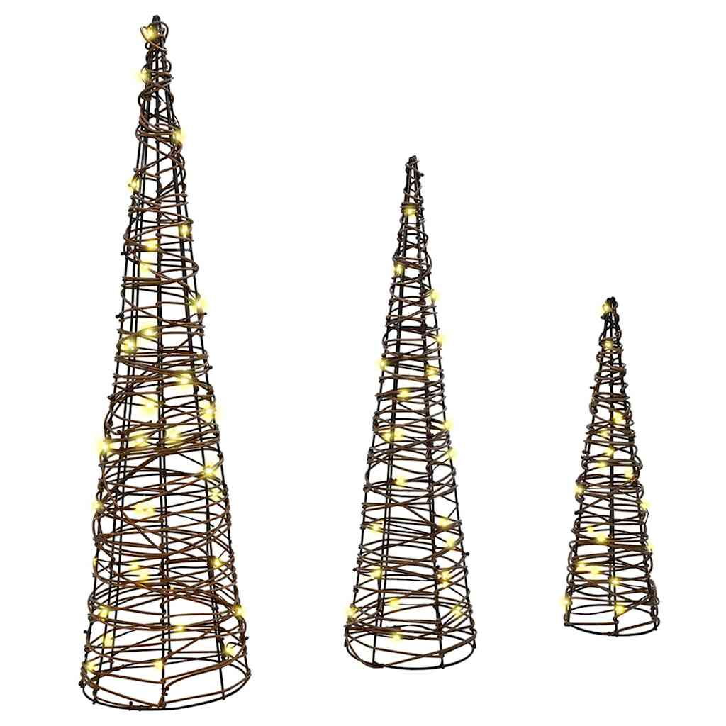 VidaXL Weihnachtsbaum mit 90 LED 3 Stück warmweiß 20 x 20 x 80 cm Rattan