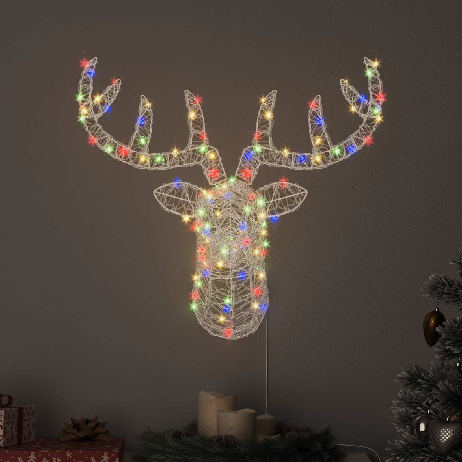 Vidaxx Hirschkopf mit 140 LED bunt 68 x 36,5 x 62,5 cm Acryl