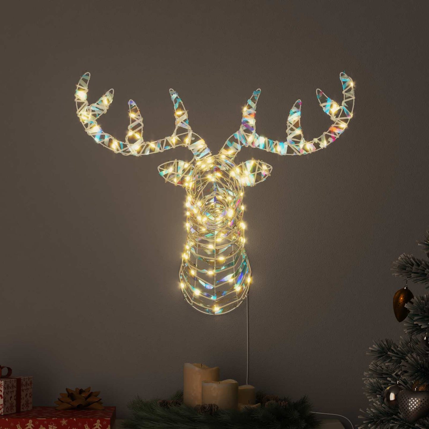 VidaXL Rentier-Zugschlitten mit 140 LED warmweiß 68 x 36,5 x 62,5 cm Kappe