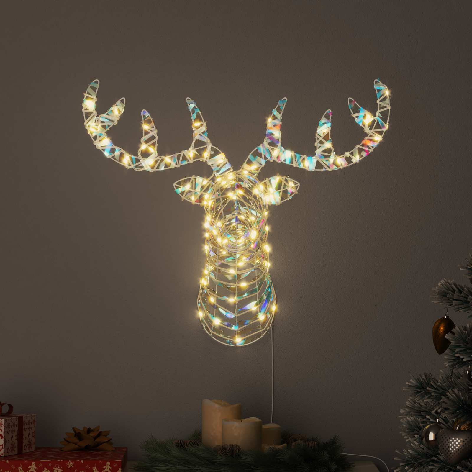 VidaXL Rentier-Zugschlitten mit 140 LED warmweiß 68 x 36,5 x 62,5 cm Kappe