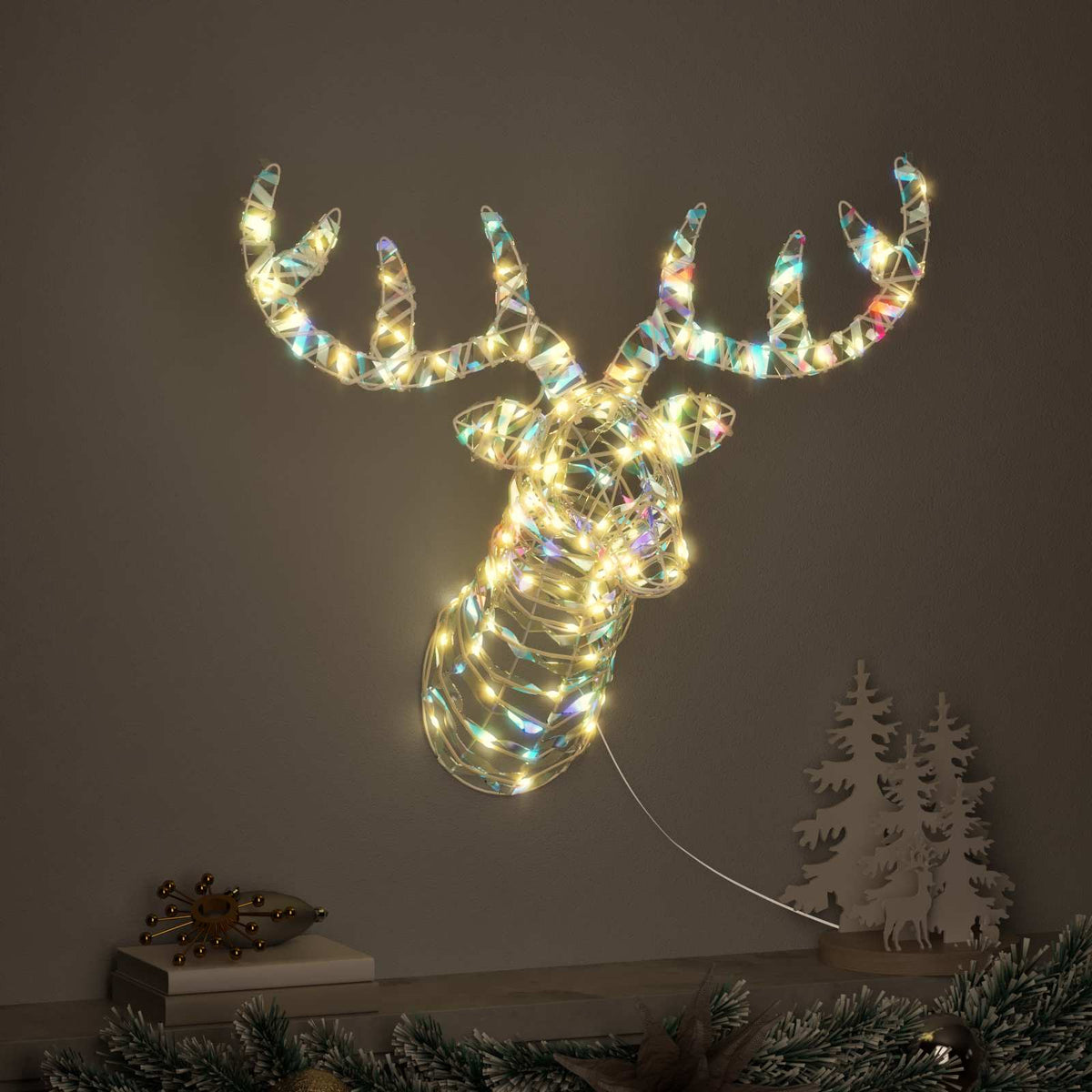 VidaXL Rentier-Zugschlitten mit 140 LED warmweiß 68 x 36,5 x 62,5 cm Kappe