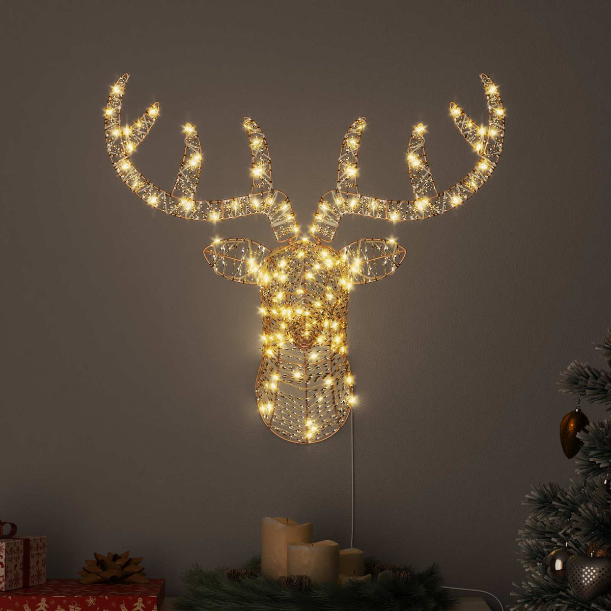 VidaXL Rentier-Zugschlitten mit 140 LED warmweiß 68 x 36,5 x 62,5 cm Kappe