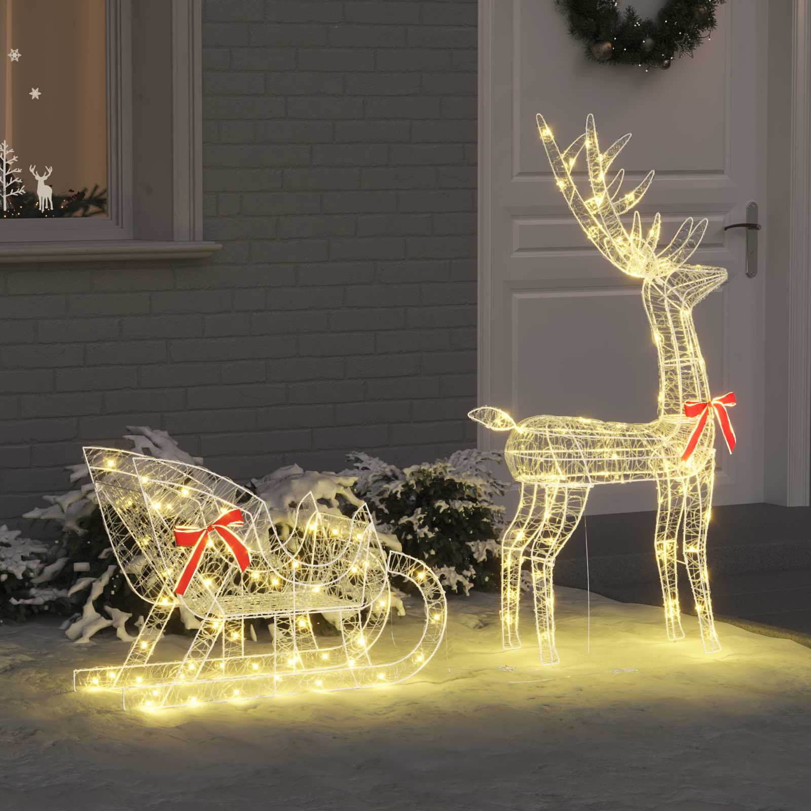 Vidaxx Rentier-Zugschlitten mit 200 LED warmweiß 70 x 26 x 130 cm Acryl