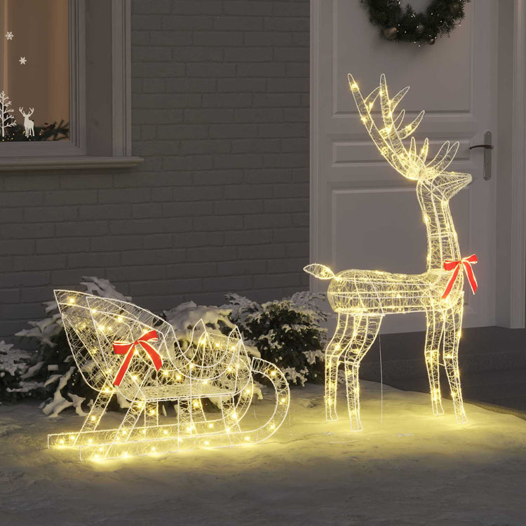Vidaxx Rentier-Zugschlitten mit 200 LED warmweiß 70 x 26 x 130 cm Acryl