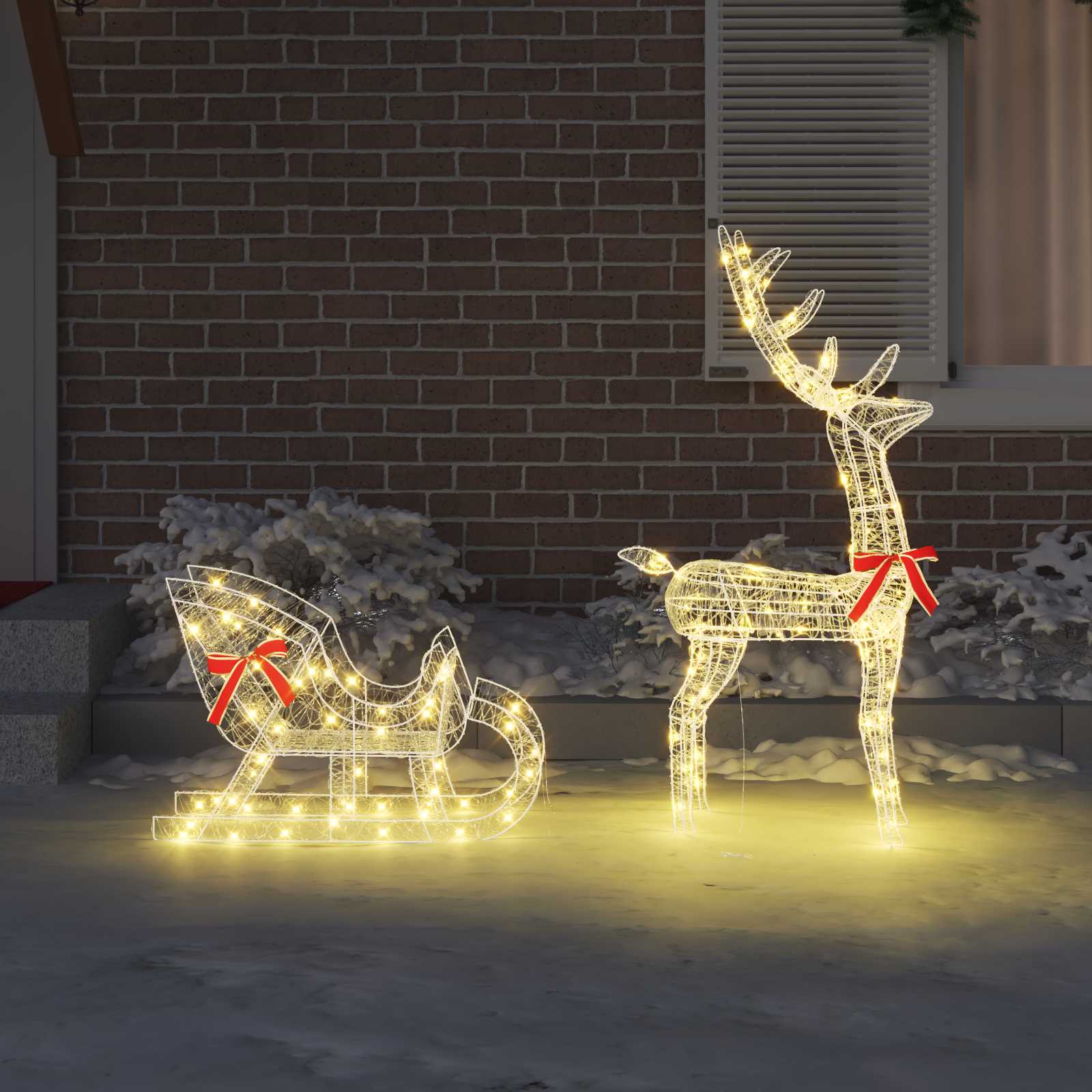 Vidaxx Rentier-Zugschlitten mit 200 LED warmweiß 70 x 26 x 130 cm Acryl