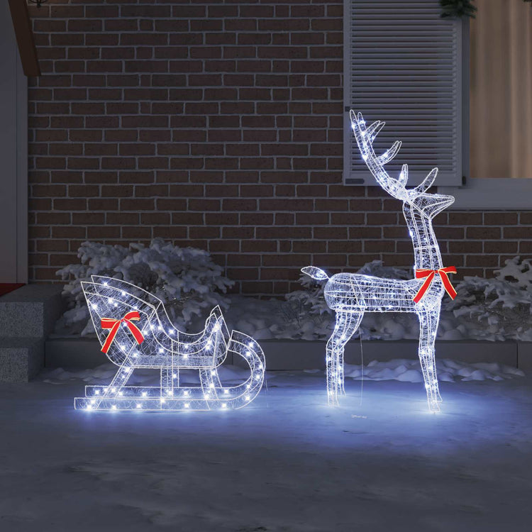 Vidaxx Rentier-Zugschlitten mit 200 LED kaltweiß 70 x 26 x 130 cm Acryl