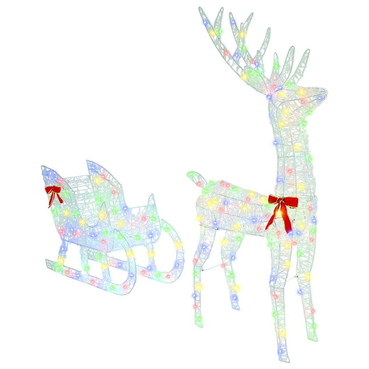 VidaXL Rentier-Schlitten mit 200 LEDs, bunt, 70 x 26 x 129 cm, Acryl
