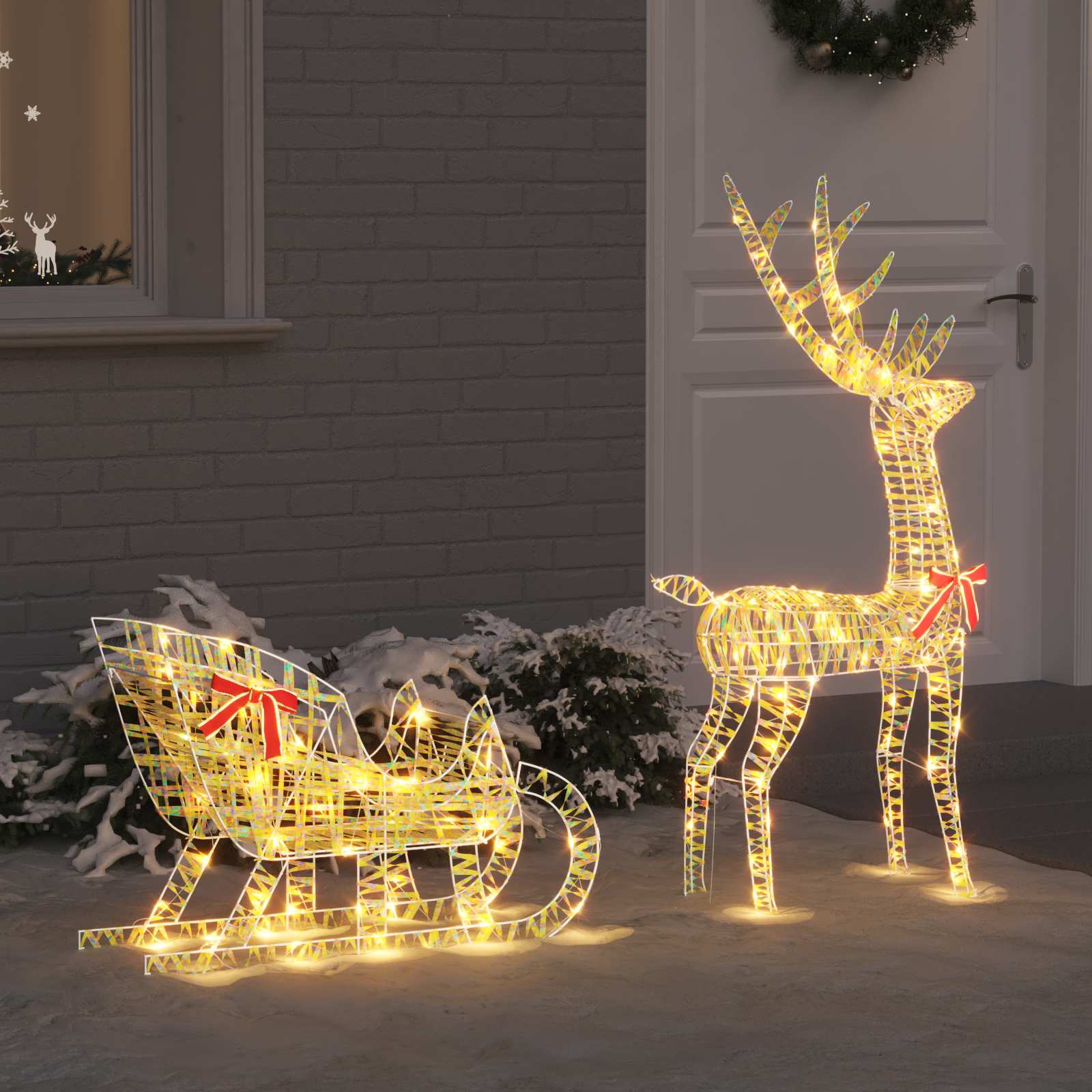VidaXL Rentier-Zugschlitten mit 200 LED warmweiß 70 x 26 x 129 cm Kappe