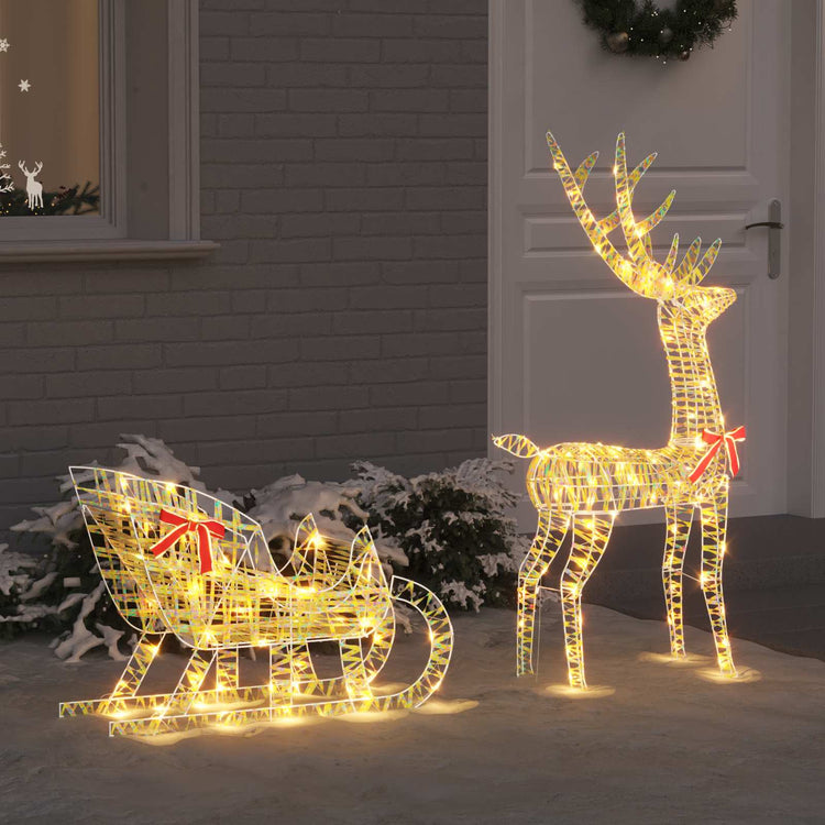 VidaXL Rentier-Zugschlitten mit 200 LED warmweiß 70 x 26 x 129 cm Kappe