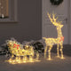 VidaXL Rentier-Zugschlitten mit 200 LED warmweiß 70 x 26 x 129 cm Kappe