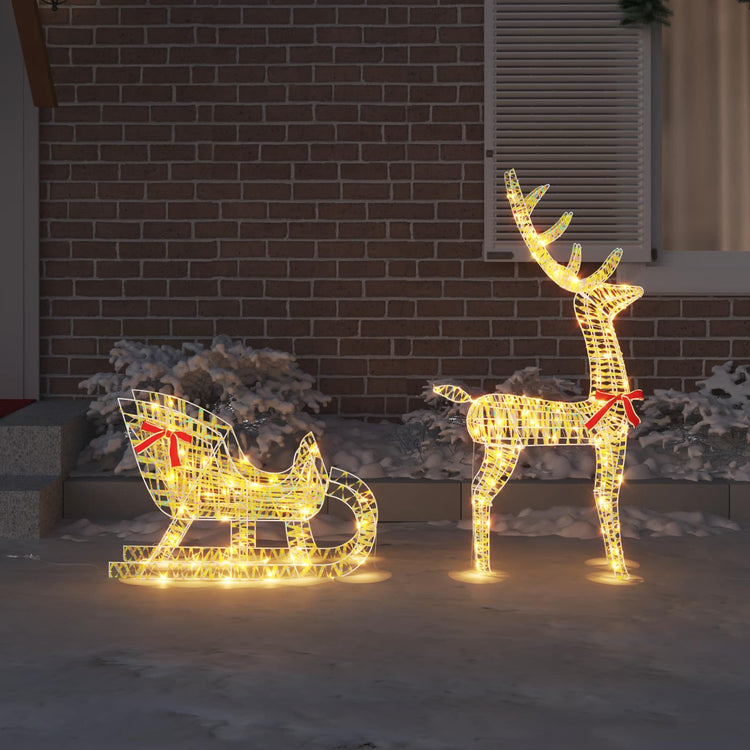 VidaXL Rentier-Zugschlitten mit 200 LED warmweiß 70 x 26 x 129 cm Kappe