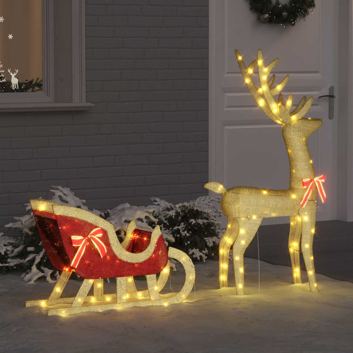 VidaXL Rentier-Zugschlitten mit 200 LED warmweiß 151 x 28 x 128,5 cm Stoff