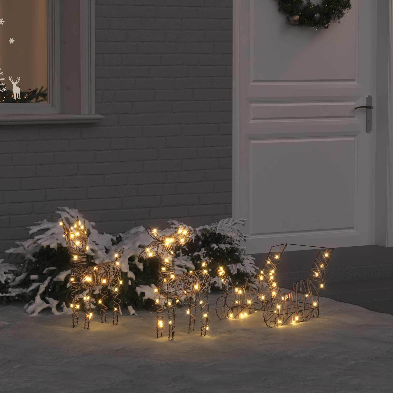 Vidaxx Rentier-Zugschlitten mit 160 LED warmweiß 53 x 28 x 33 cm Rattan
