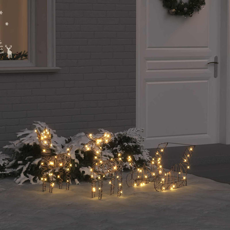 Vidaxx Rentier-Zugschlitten mit 160 LED warmweiß 53 x 28 x 33 cm Rattan