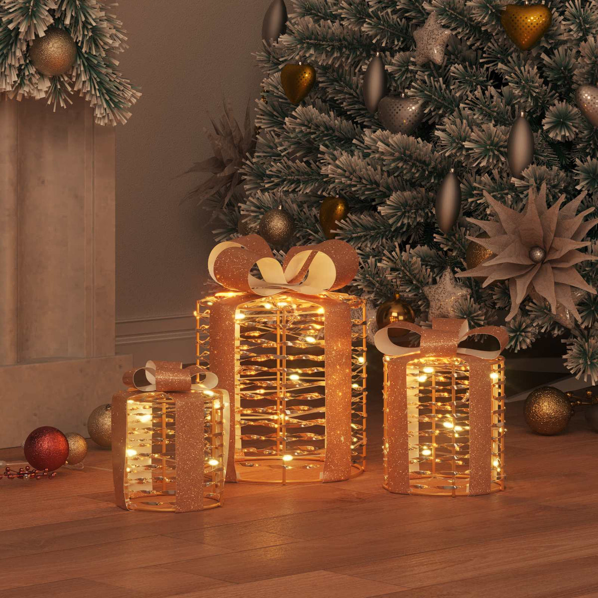 Vidaxxl Geschenkbox Dekoration 3 Stk. Warmweiß 20 x 20 x 20 cm Haustier