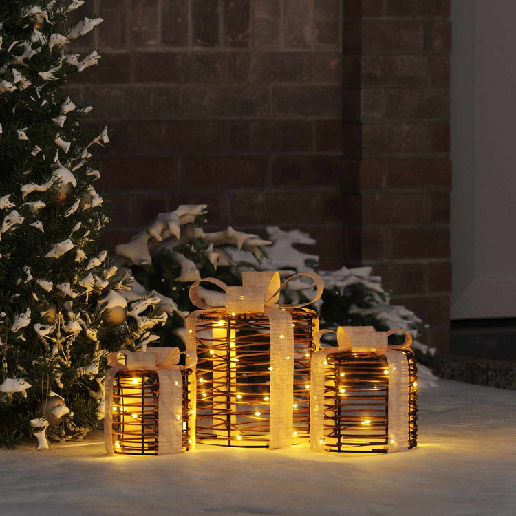 Vidaxxl Geschenkbox Dekoration 3 Stk. Warmweiß 20 x 20 x 20 cm Rattan
