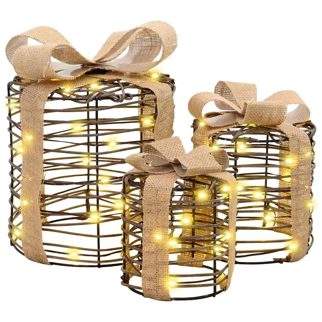 Vidaxxl Geschenkbox Dekoration 3 Stk. Warmweiß 20 x 20 x 20 cm Rattan