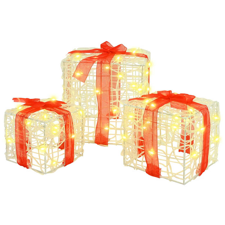 Vidaxxl Geschenkbox mit 60 LED 3 Stück warmweiß 20 x 20 x 20 cm Acryl