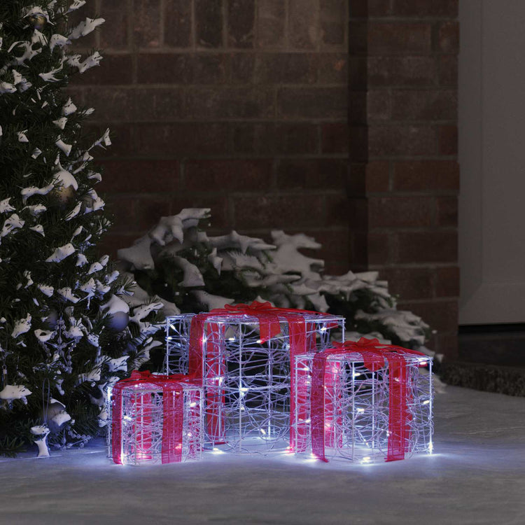 Vidaxxl Geschenkbox mit 60 LED 3 Stück kaltweiß 20 x 20 x 20 cm Acryl