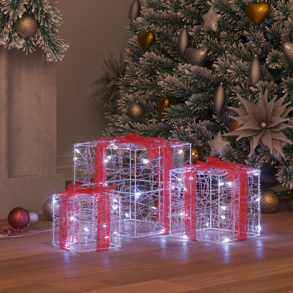 Vidaxxl Geschenkbox mit 60 LED 3 Stück kaltweiß 20 x 20 x 20 cm Acryl