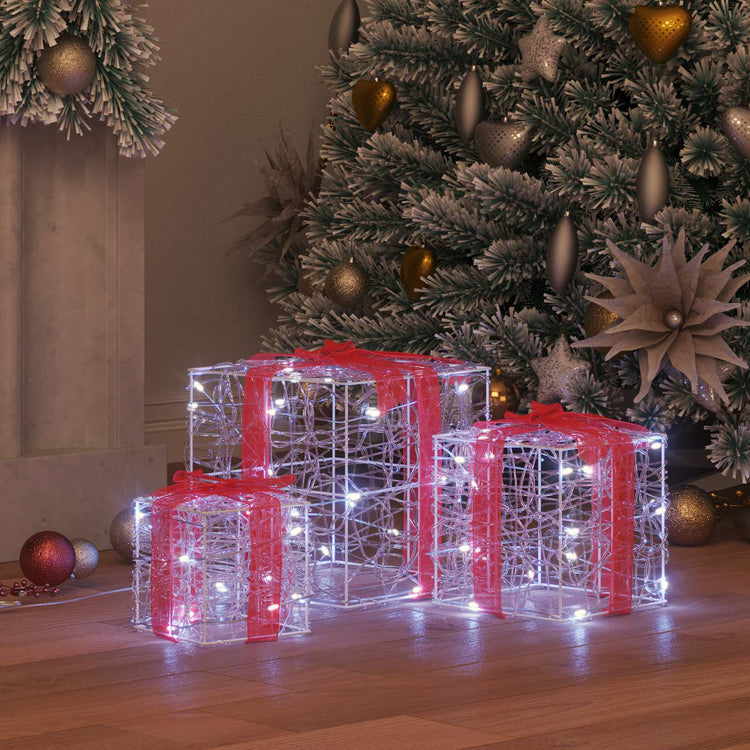 Vidaxxl Geschenkbox mit 60 LED 3 Stück kaltweiß 20 x 20 x 20 cm Acryl