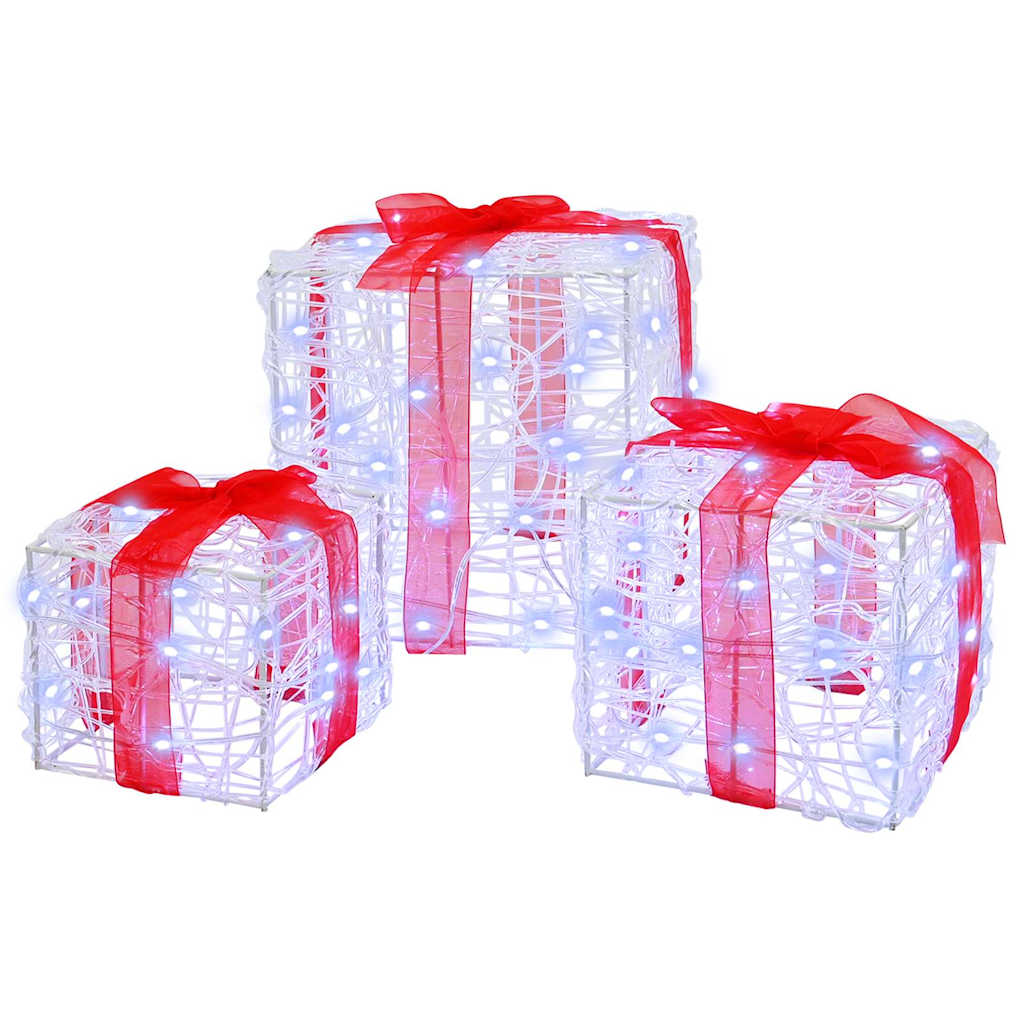 Vidaxxl Geschenkbox mit 60 LED 3 Stück kaltweiß 20 x 20 x 20 cm Acryl