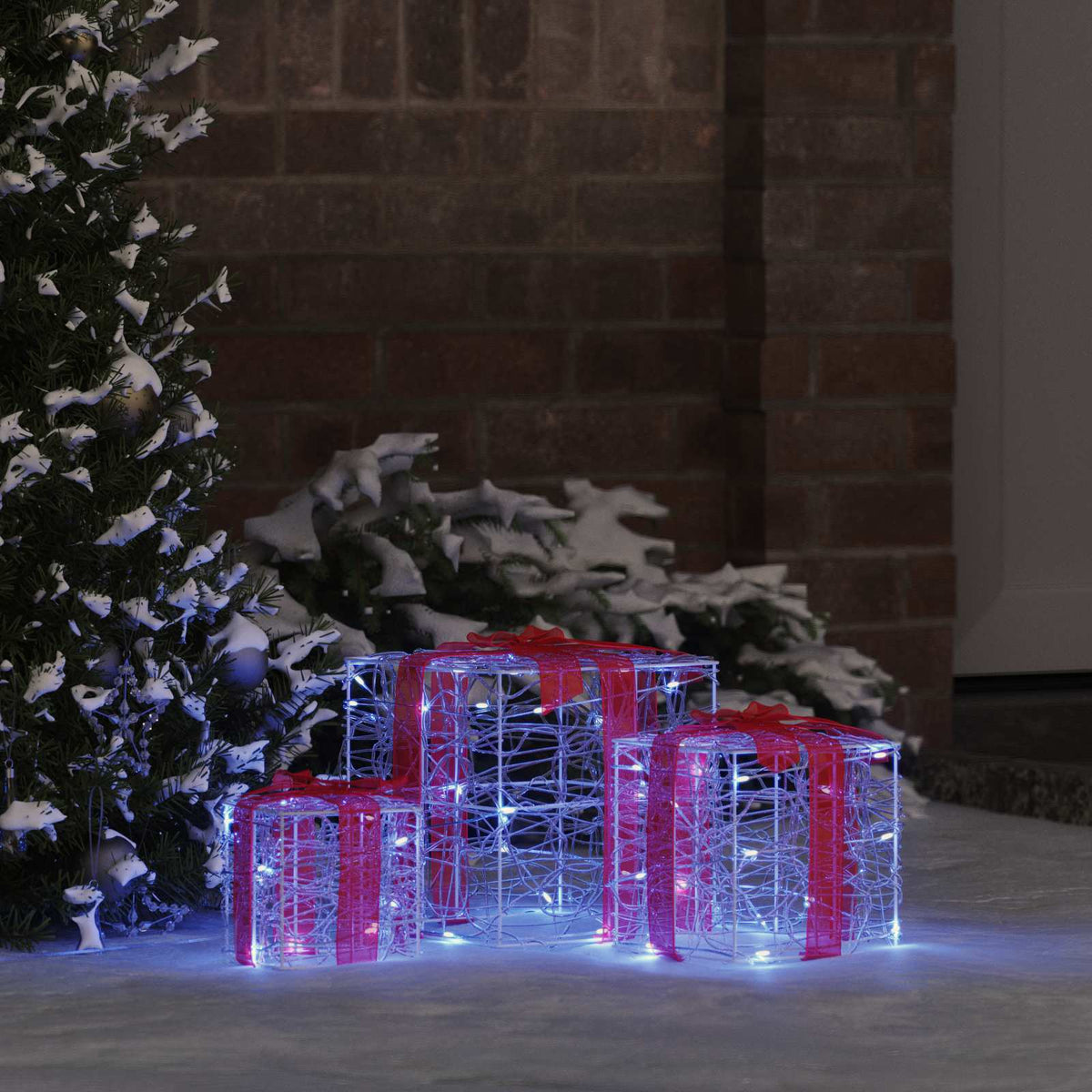 Vidaxxl Geschenkbox mit 60 LED 3 Stück blau 20 x 20 x 20 cm Acryl