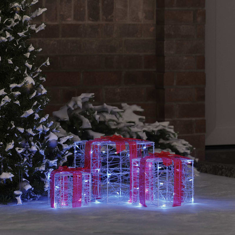 Vidaxxl Geschenkbox mit 60 LED 3 Stück blau 20 x 20 x 20 cm Acryl