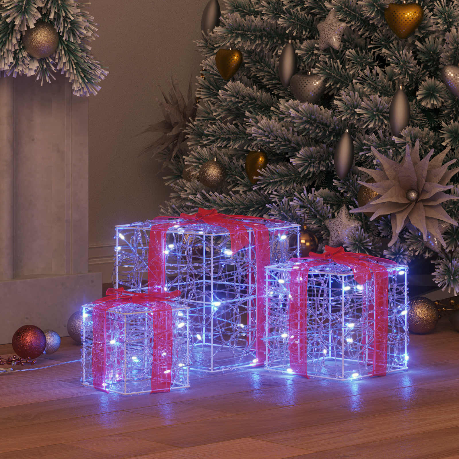 Vidaxxl Geschenkbox mit 60 LED 3 Stück blau 20 x 20 x 20 cm Acryl