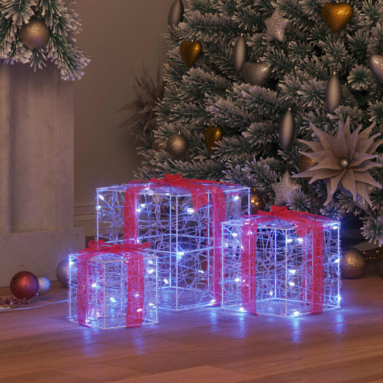 Vidaxxl Geschenkbox mit 60 LED 3 Stück blau 20 x 20 x 20 cm Acryl