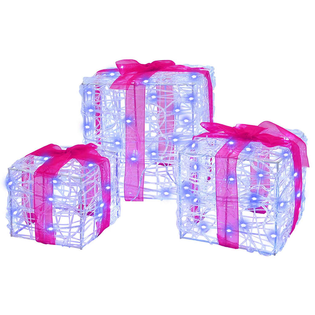 Vidaxxl Geschenkbox mit 60 LED 3 Stück blau 20 x 20 x 20 cm Acryl