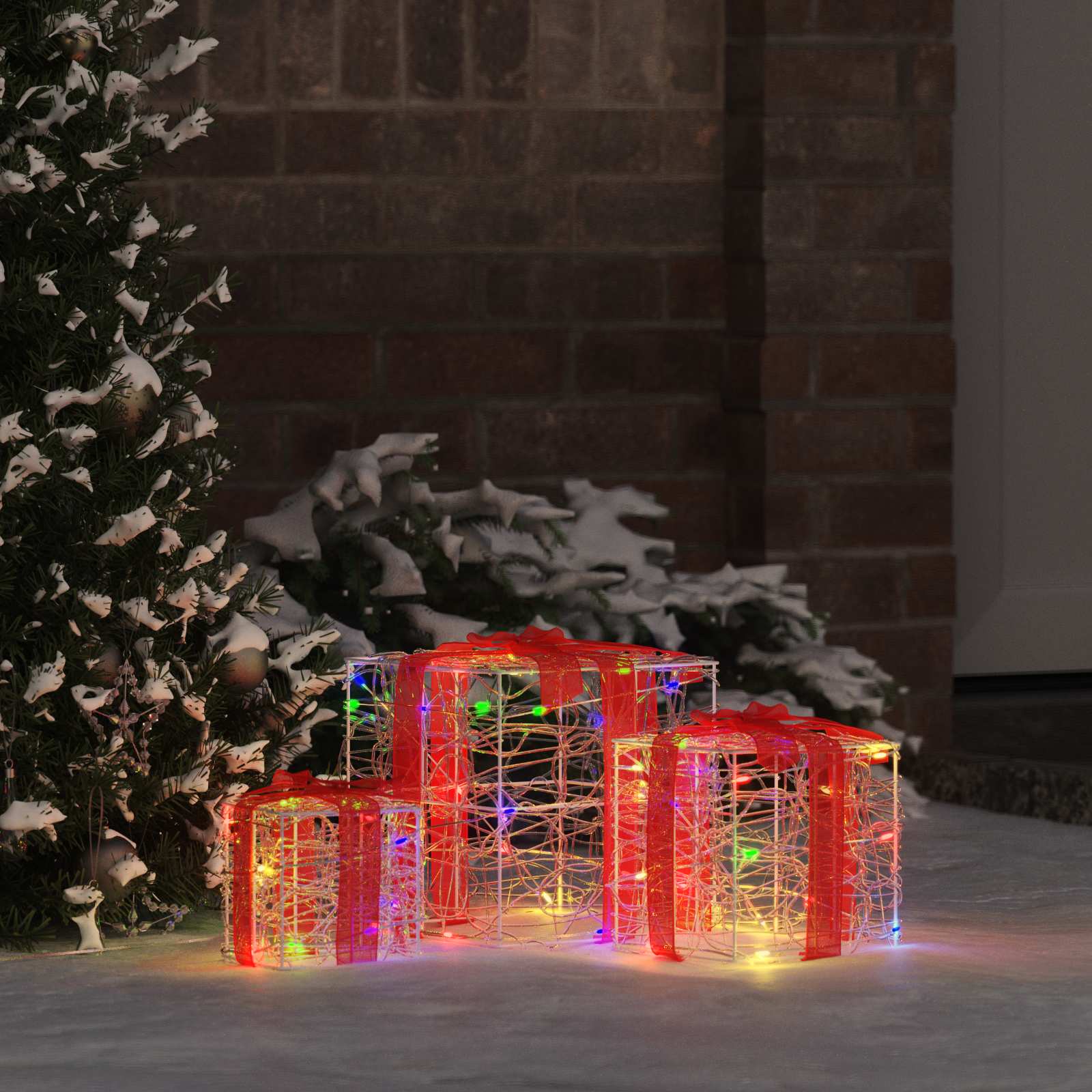 Vidaxxl Geschenkbox mit 60 LEDs, 3 Stück, mehrfarbig, 20 x 20 x 20 cm, Acryl