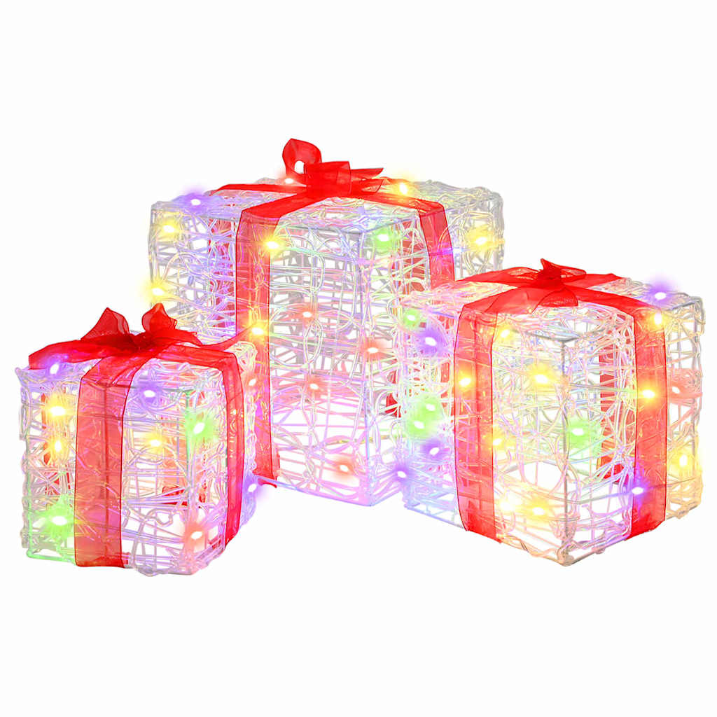 Vidaxxl Geschenkbox mit 60 LEDs, 3 Stück, mehrfarbig, 20 x 20 x 20 cm, Acryl