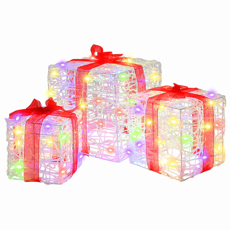 Vidaxxl Geschenkbox mit 60 LEDs, 3 Stück, mehrfarbig, 20 x 20 x 20 cm, Acryl
