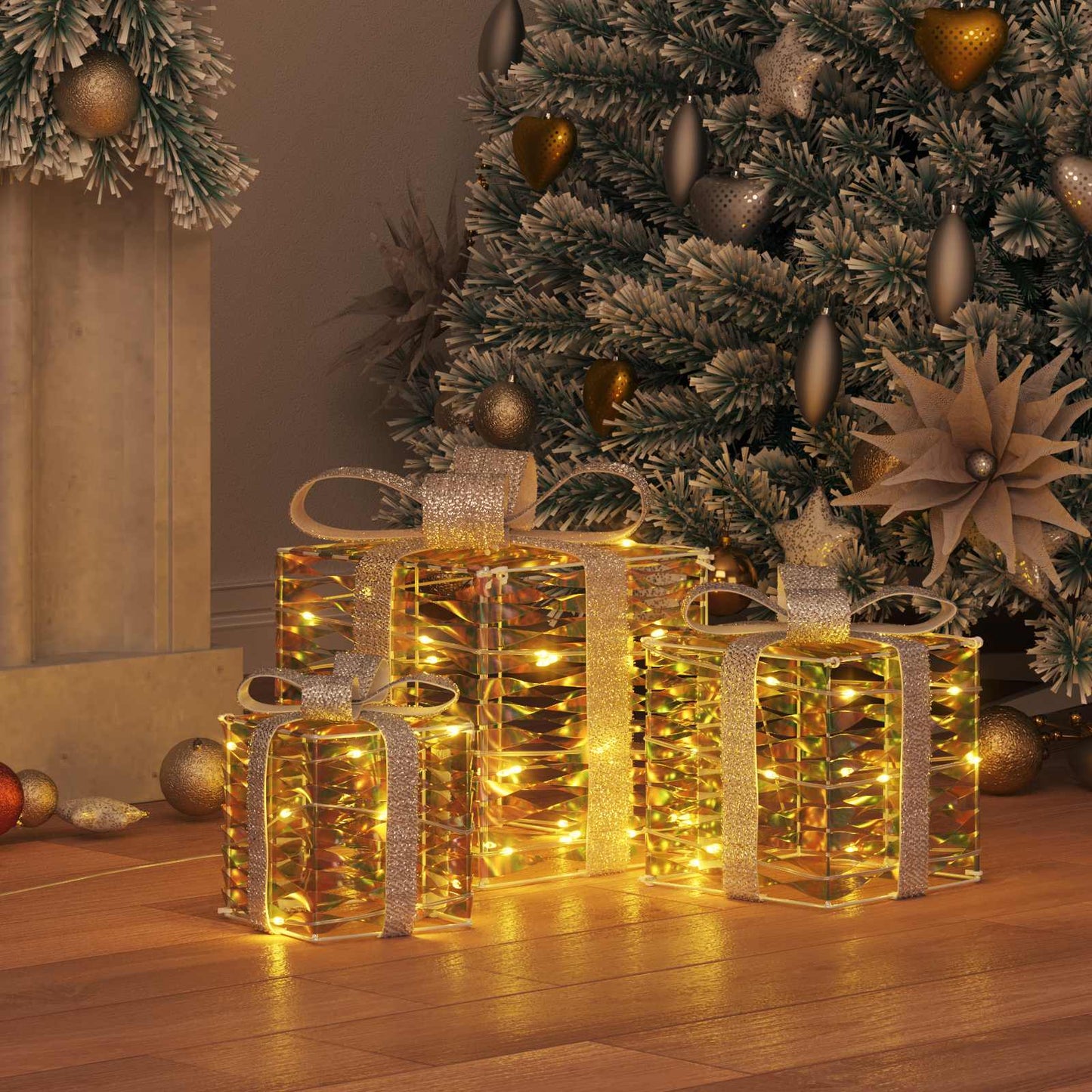 Vidaxxl Geschenkbox mit 60 LED 3 Stück warmweiß 20 x 20 x 20 cm Kappe