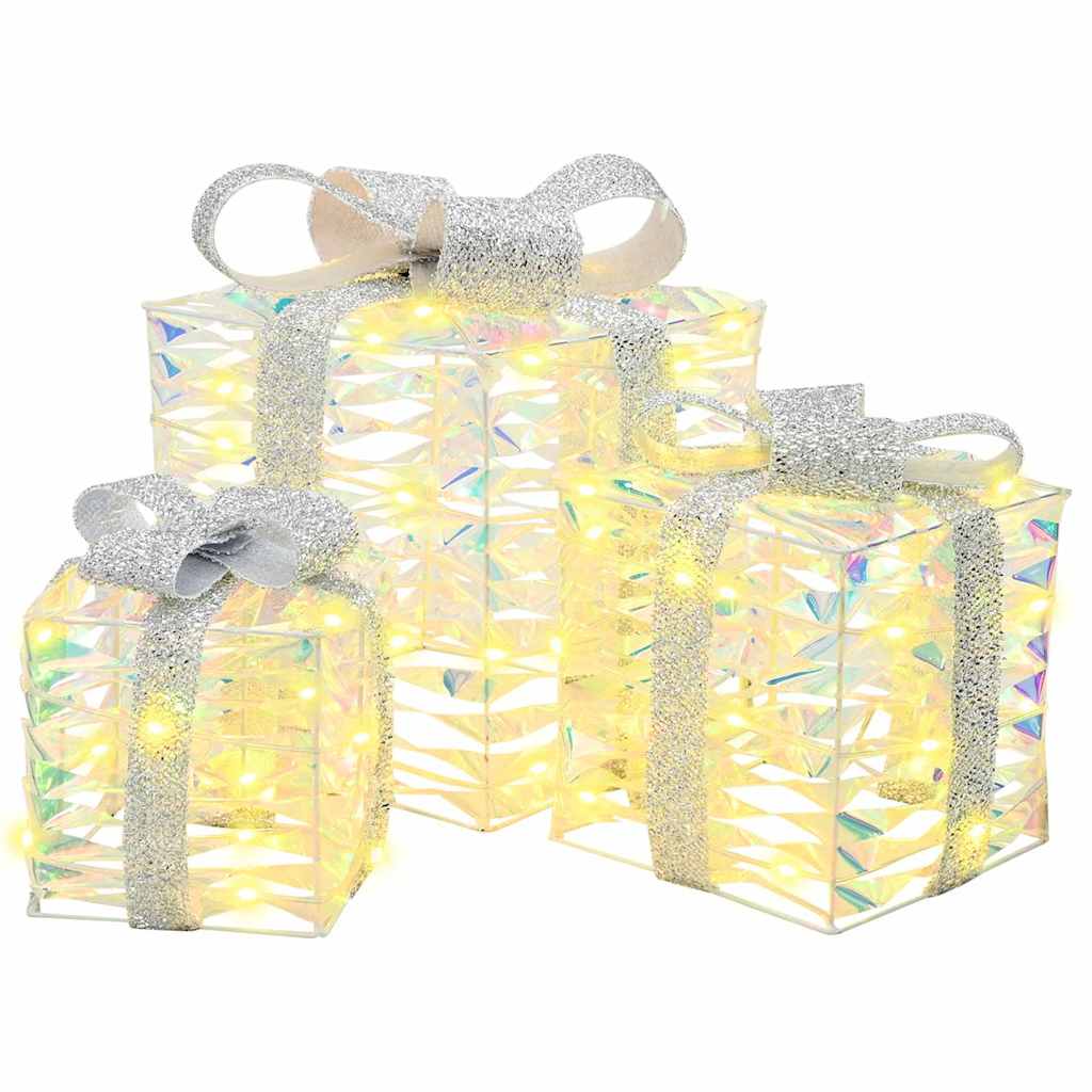 Vidaxxl Geschenkbox mit 60 LED 3 Stück warmweiß 20 x 20 x 20 cm Kappe