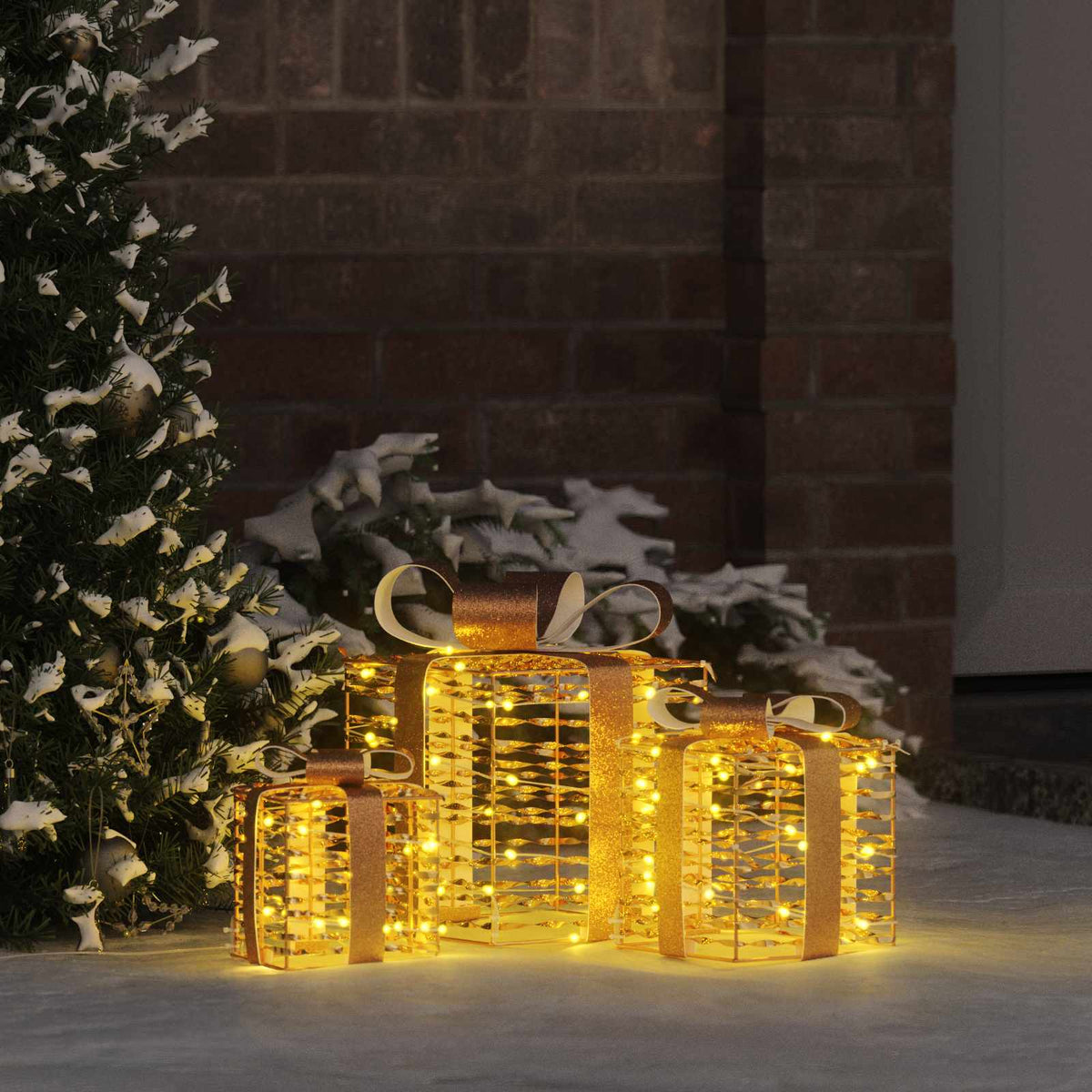 Vidaxxl Geschenkbox mit 60 LED 3 Stück warmweiß 20 x 20 x 20 cm Kappe