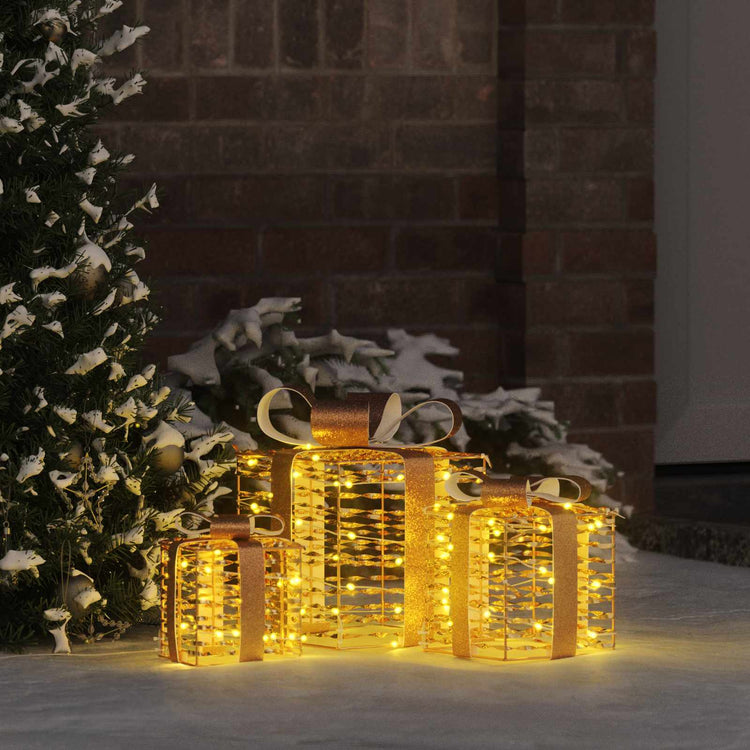 Vidaxxl Geschenkbox mit 60 LED 3 Stück warmweiß 20 x 20 x 20 cm Kappe