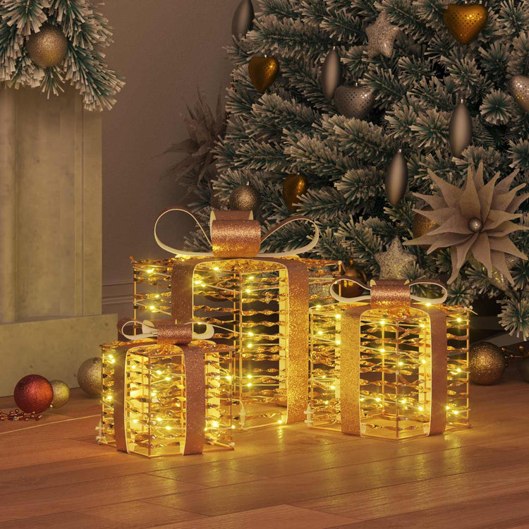 Vidaxxl Geschenkbox mit 60 LED 3 Stück warmweiß 20 x 20 x 20 cm Kappe