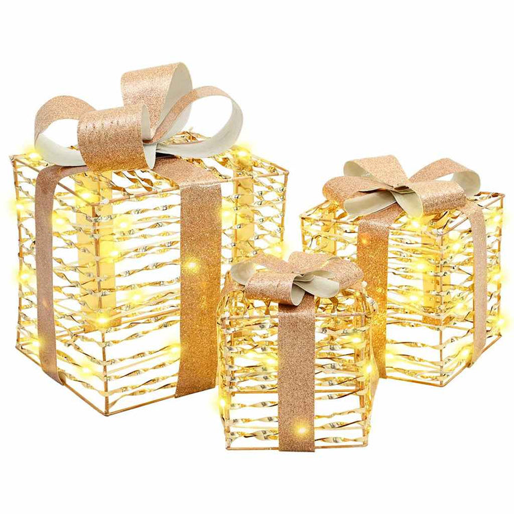Vidaxxl Geschenkbox mit 60 LED 3 Stück warmweiß 20 x 20 x 20 cm Kappe
