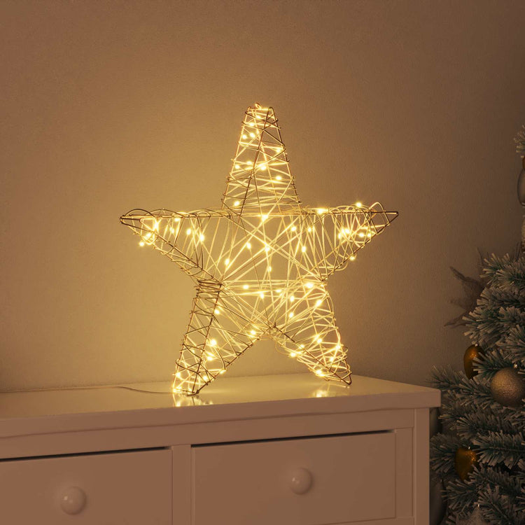 VidaXL 3D-Stern mit 50 LED warmweiß 55 x 52,5 x 9 cm Rattan