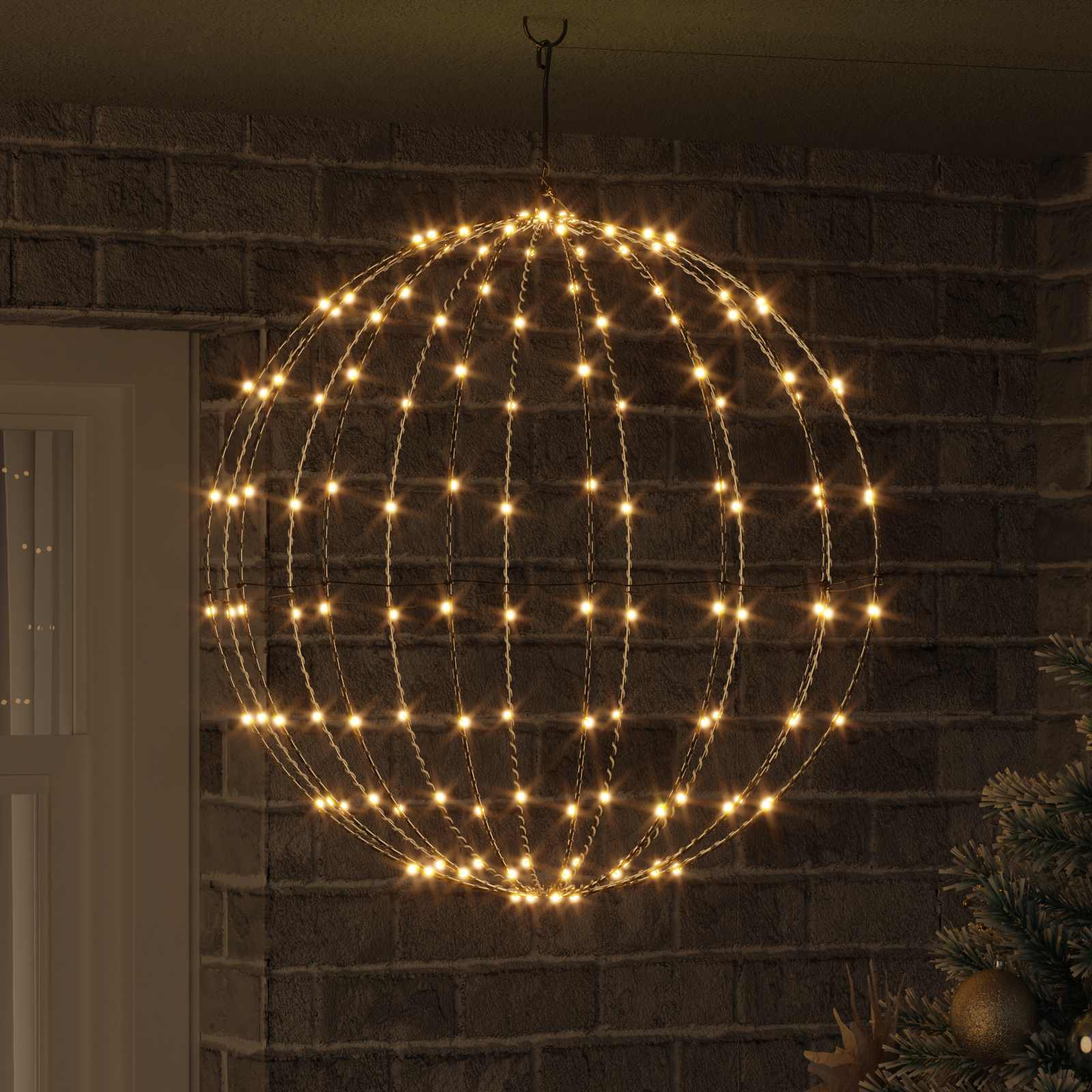 Vidaxxl Kugel mit 192 LED warmweiß 59,5 x 59,5 x 63 cm Metall