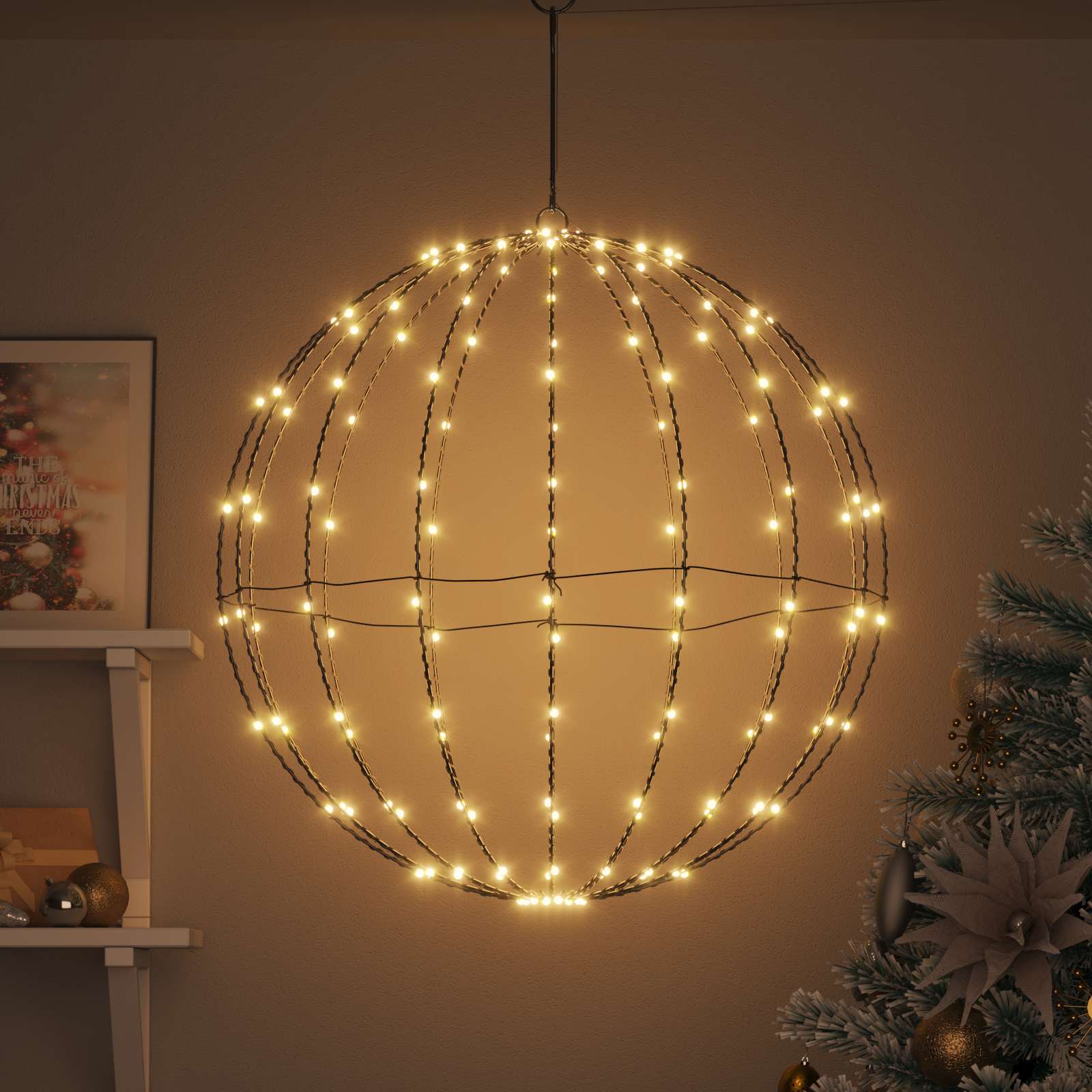 Vidaxxl Kugel mit 192 LED warmweiß 59,5 x 59,5 x 63 cm Metall