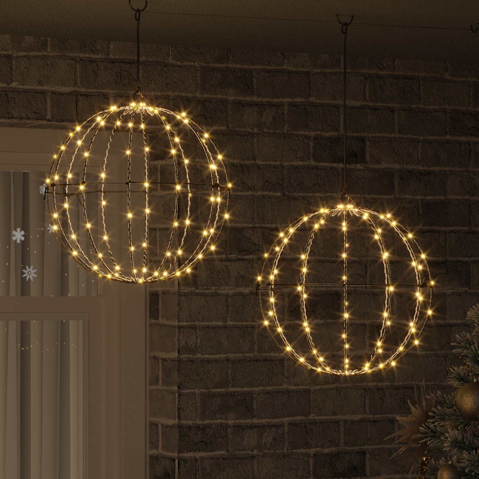 Vidaxxl Kugel mit 192 LED 2 Stück warmweiß 40 x 40 x 43,5 cm Metall